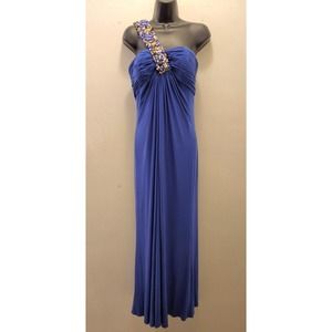 Mignon one shoulder stretchy blue gown 12